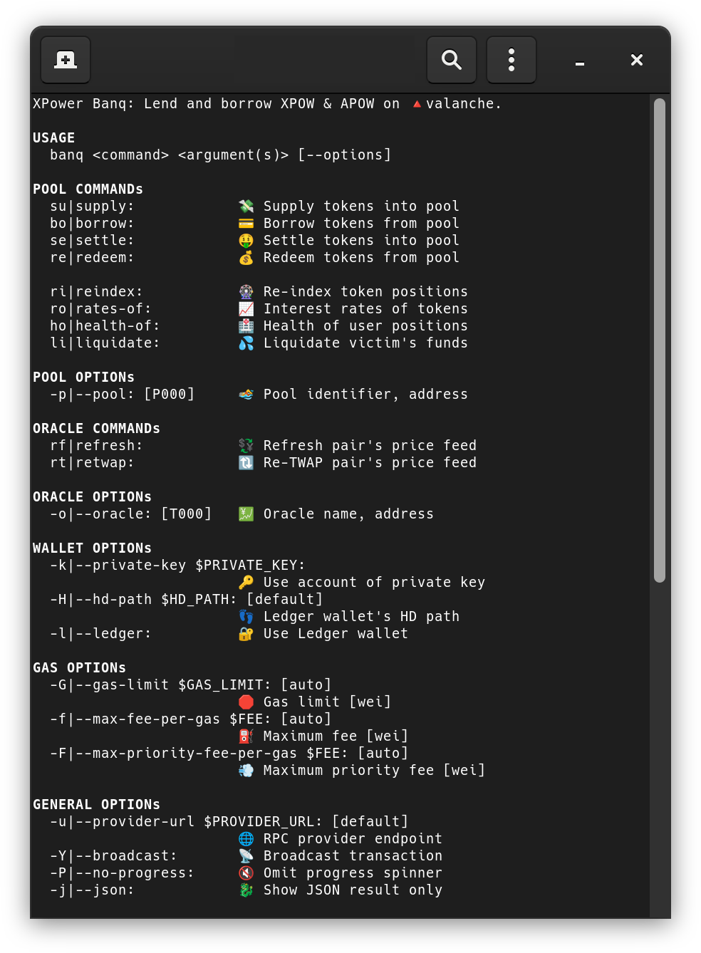 banq-cli help screen